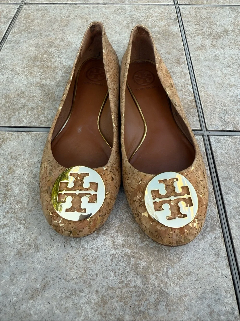 Tory Burch Cork Ballet Flats with Gold Logo Medallion